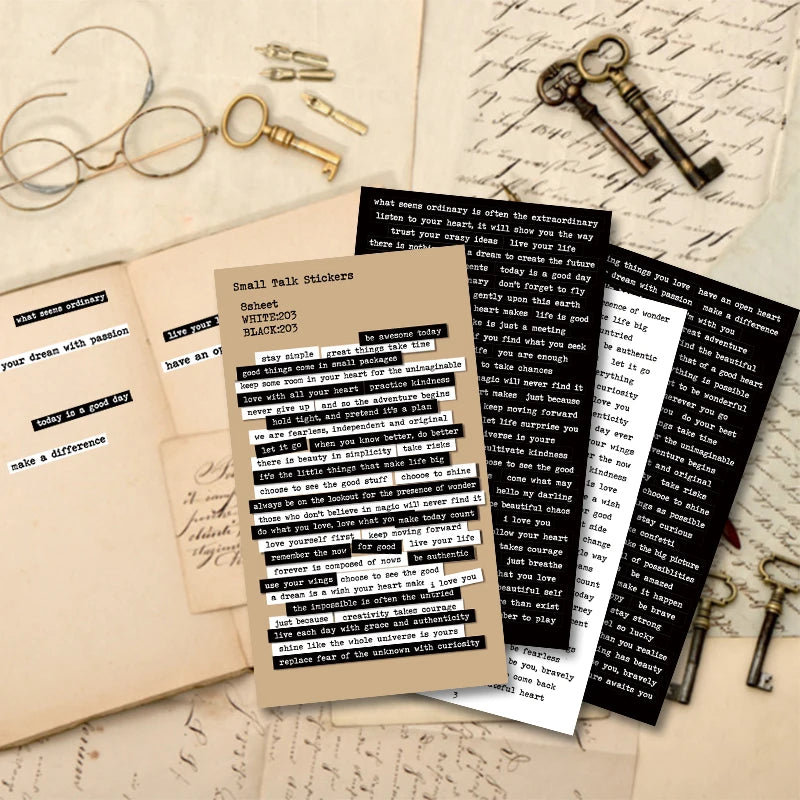 8 Sheet Quote Stickers for Journaling Small Talk Stickers Phrase Word Notebook DIY for Art Journal Collage Album Aesthetic
