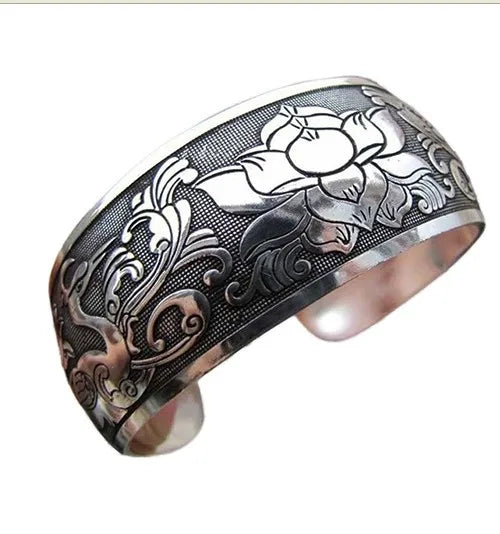 Meetvii New Retro Cuff Bracelets Tibetan Silver Metal Carving Sea Turtle Lotus Elephant Flower Bangles Vintage Gypsy Jewelry 