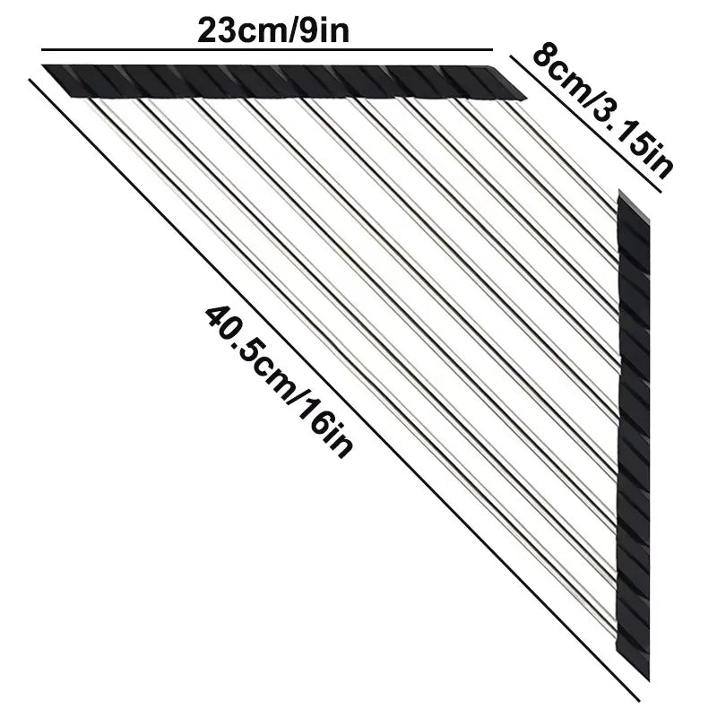 Roll Up Triangle Dish Drying Rack Kitchen Sink Organizer Corner Over the Sink Sponge Rag Holder Foldable Stainless Steel Drai