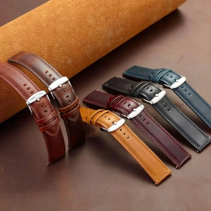 Genuine Leather Watchband 18mm 20mm 22mm 24mm 26mm Vintage Cowhide Watch Strap for DW Quick Release Bracelet Universal Wristb