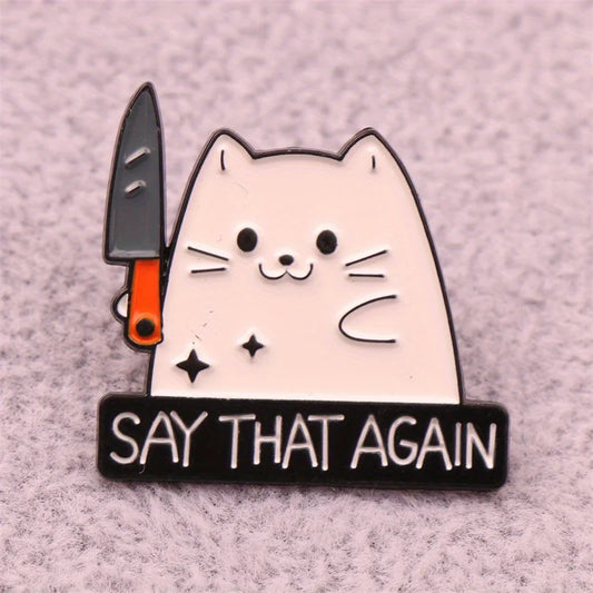 Cute Knife Wielding Kitten Brooch Unique Badge Accessory Gift