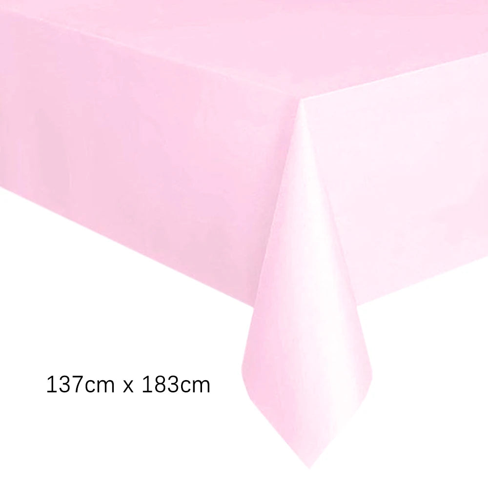 Disposable Tablecloth White Pink Table Cover Plastic Rectangle Desk Cloth for Birthday Wedding Party Table Decor Xmas - 1pc E