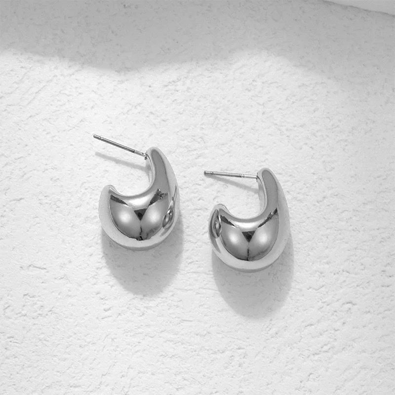Vintage Chunky Dome Drop Earrings For Women Gold Plated Stainless Steel Thick Teardrop Earring Statement Wedding Jewelry Gift