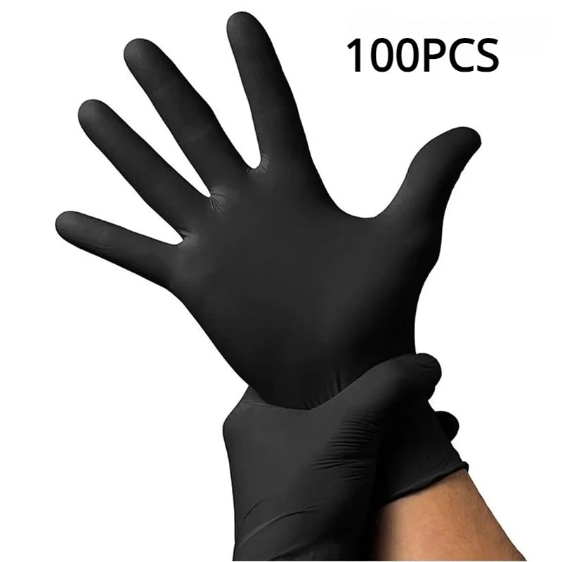100/50/20PCS Black Nitrile Gloves Thickened Disposable Gloves for Cleaning Hairdressing Waterproof Dishwashing Tattoo Gloves 