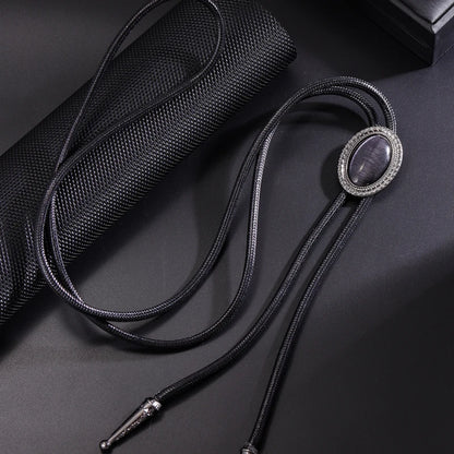 Bolo Tie for Women Men Vintage Crystal Oval Shirt Bowtie Western Cowboy Necktie Luxulry Fashion Jewelry Accessories - Black