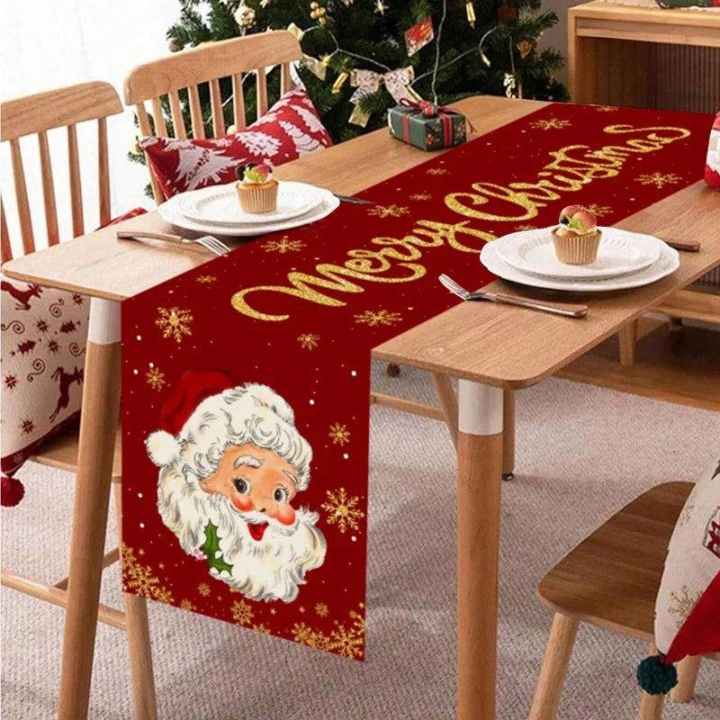 Santa Claus Christmas Table Runner Christmas Decorations For Home 2025 Xmas Table Flag Navidad Noel Gifts New Year Tablecloth