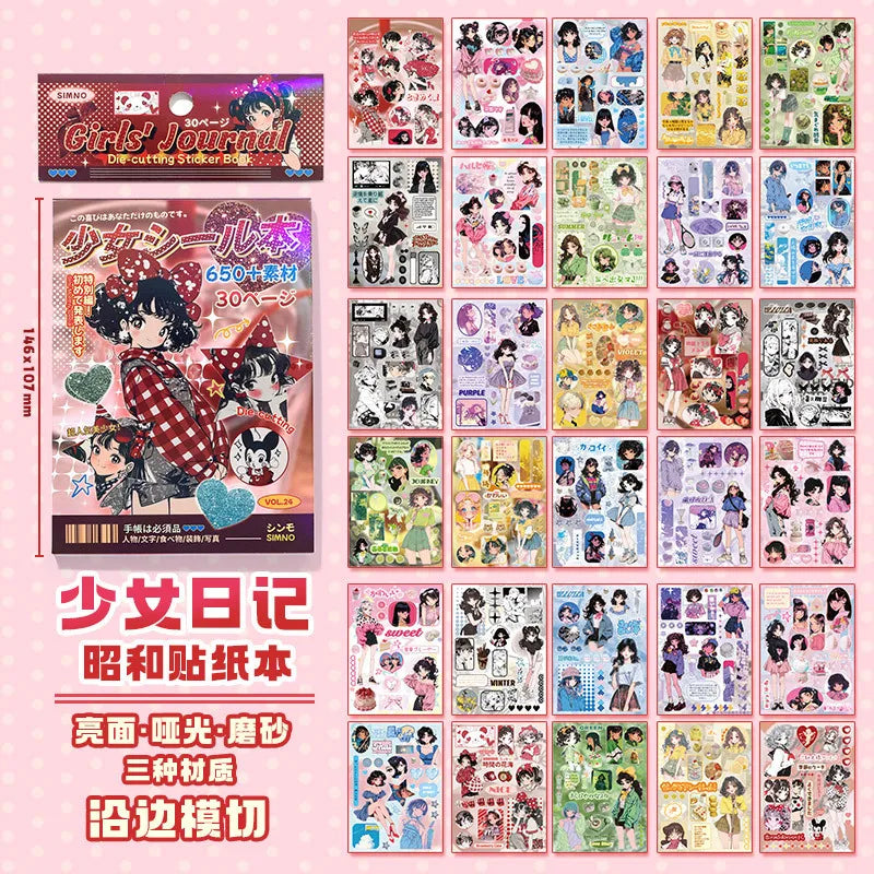 30 Sheets Millennium Memories Sticker Books Japenese Style Cute Cartoon DIY Material Decorative Stickers Die-cut Scrapbooking