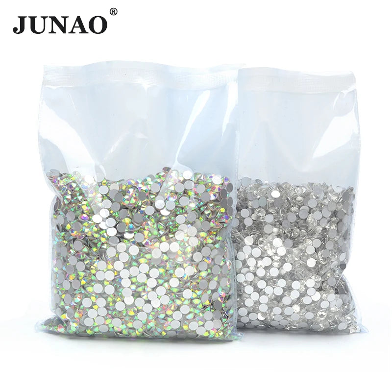 JUNAO 100Gross SS3 SS4 SS5 SS6 SS30 SS40 SS50 Large Size Crystal AB Glass Rhinestone Flatback Crystals Non Hotfix Strass For 