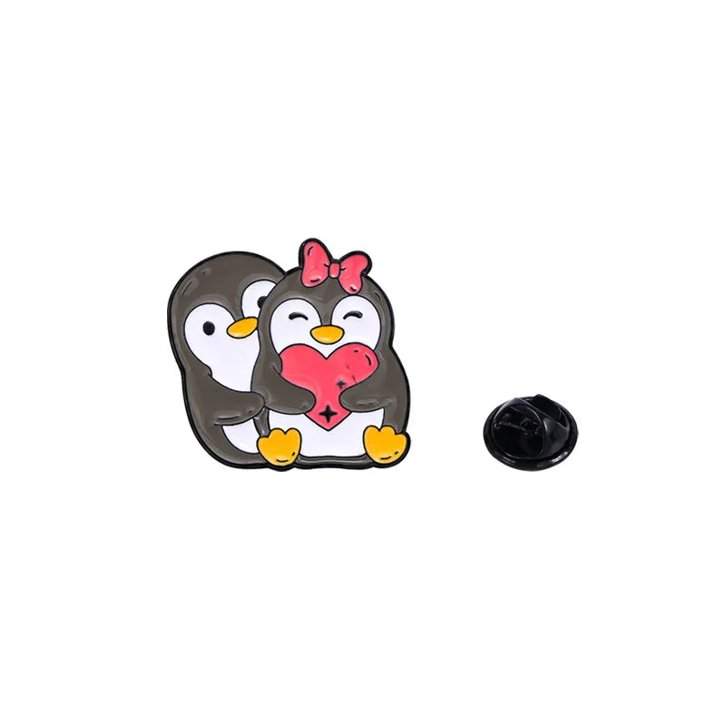 4PCS Cartoon Animal Heart Lovers Enamel Pin Creative Penguin Cat Rabbit Fox Metal Brooch Badge Backpack Clothing Hat Accessor