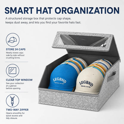 Hat Storage Box For Baseball Caps Clear Window Closet Organizer Dustproof Cap Holder Bag With Zipper Holds 24 Hats
