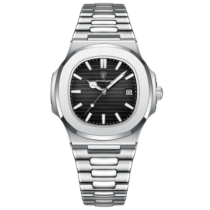 POEDAGAR Square Luxury Men Wristwatch Waterproof Luminous Date Stainless Steel Male Clock Business Sports Quartz Watches For 
