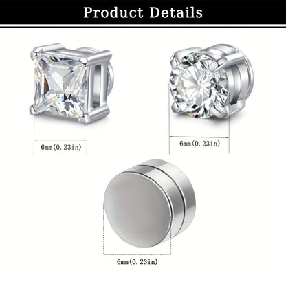 Set of man's magnetic earrings without punching ear clips,stainless steel personalized punk style women's ear studs