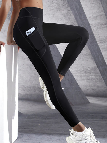 New High Waist Women's Leggings Stretch Yoga Pants Tights With Pockets Push Up Fitness Running Sportswear Solid Color Pants -