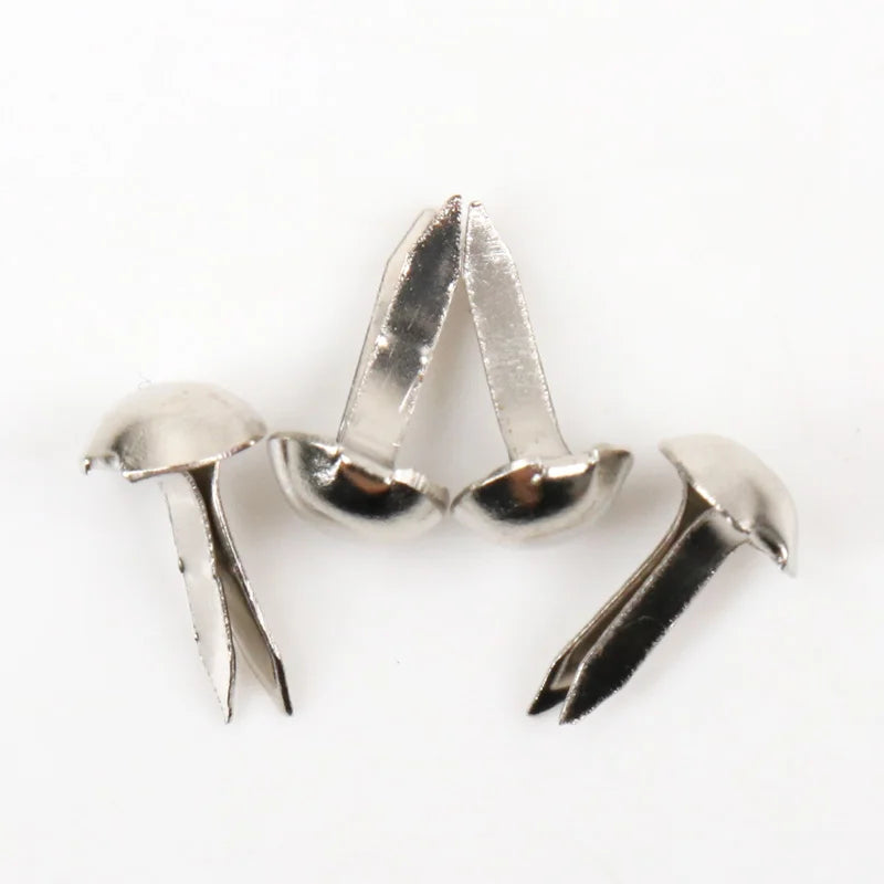 100pcs Mixed Round Metal Brad Studs Spikes Scrapbooking Embellishment Fastener Brads Crafts Pushpin Decoration 5x10mm - silve