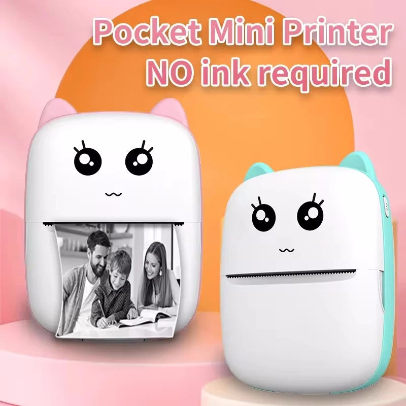 Portable thermal printer mini cat print photo pocket thermal label printer 58mm printing wireless Bluetooth Android iOS print