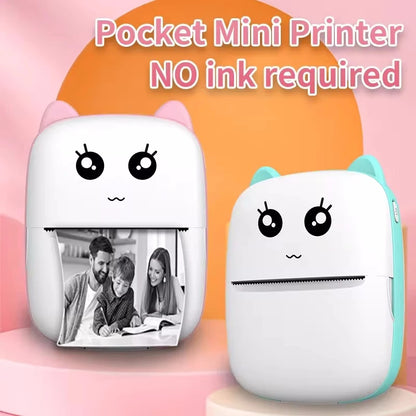 Portable thermal printer mini cat print photo pocket thermal label printer 58mm printing wireless Bluetooth Android iOS print