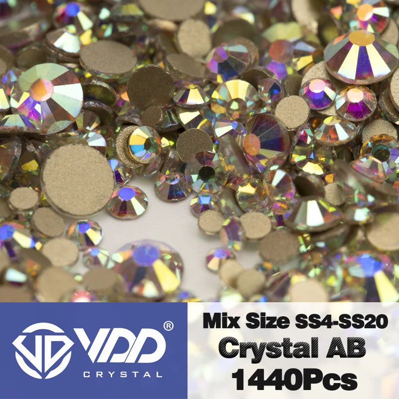 VDD SS4-SS20 Mix Size Clear Crystal Non-Hotfix Gold FlatBack Rhinestones Decorations DIY Glitter Stones 3D Nail Art Accessori