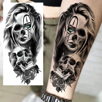 1 Sheet Evil Women Face Joker Mask Temporary Tattoos For Men Women Adults Waterproof Realistic Fake Tattoos Long Lasting Stic