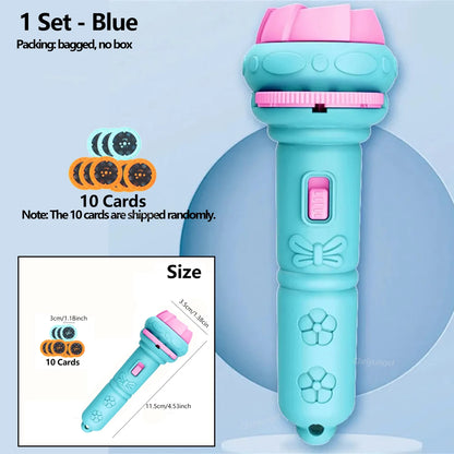 10 Cards Cartoon Projection Flashlight 80 Patterns Creative Children Flashlight Toy Projector Baby Toys Bedtime Story Book To