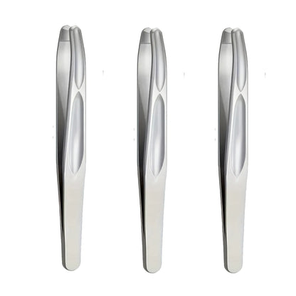 Premium Round Head Tweezers for Eyebrow & Facial Hair Removal Seamless Clips Short Hair Precision Beard Clip - Silvery 3pcs