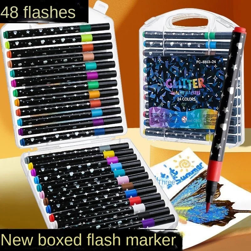 24/48/72/96 Colors Dual Brush Tip Glitter Art Markers Metallic Paint Marker Pens DIY Crafts Birthday Cards, Making Poster, Al