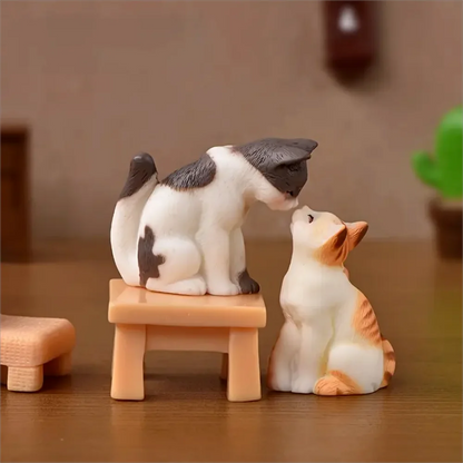 [6pcs Vintage Cat Figurines Decor] 6pcs Vintage Resin Miniature Cat Figurines, Fairy Garden Accessories Tabletop Craft Decor