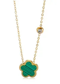 Stainless Steel Vintage Textured Delicate Necklace - C49 Green