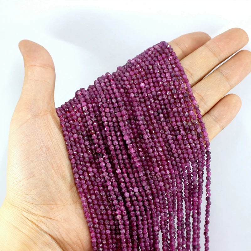 Natural Faceted Ruby 2 3 4MM Micro Tiny Small Seed Round Gemstone Beads For Jewelry Making DIY Bracelets Necklace Accessories