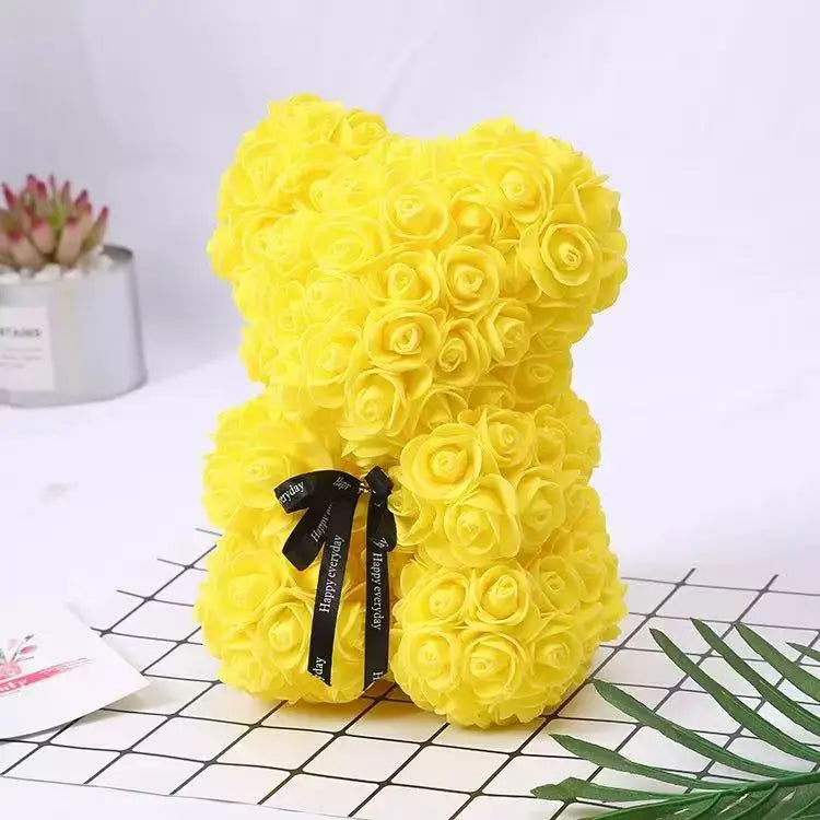 25cm Artificial Teddy Rose Flower Bear with Box Romantic Valentines Day Gift Girlfriend Women Anniversary Wedding Party Suppl