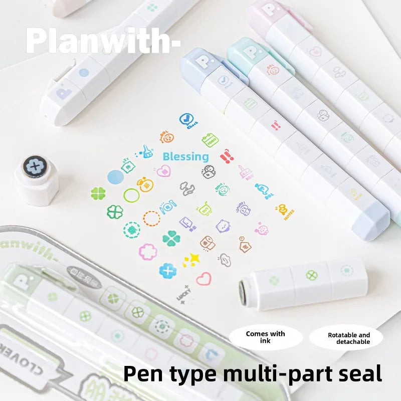 Cute To Do List Journal Stamp Set Pen Shape Detachable Ink Stamps Life Travel Week Heart Planner Diary Decorative Stamp Kid G
