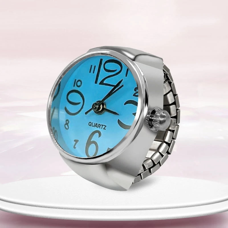New Ring Watch Creative Circular Dial Alloy Shell Finger Couple Men And Women - blue