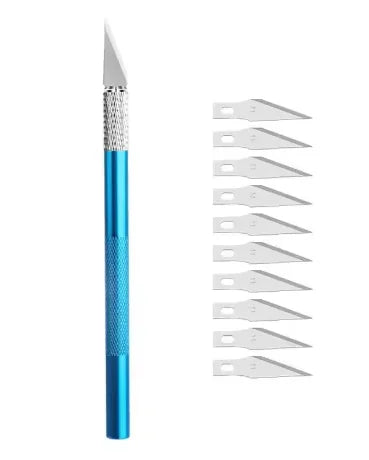 Engraving Cutter with Blade Metal Handle, Craft Carving, Sculpture Paper, Non-Slip Knife, DIY Repair, Leather Tools - Blue