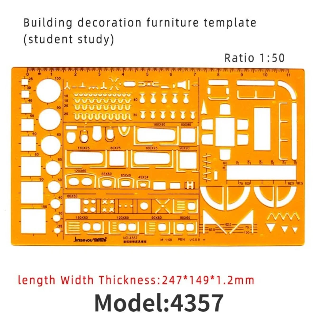 Architectural Drafting Template Set - Round & Oval Shapes, Resin Design Rulers for Furniture and Building Plans, Office Suppl