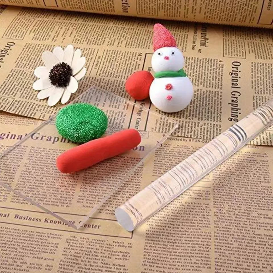 Acrylic Clay Roller with Acrylic Sheet Acrylic Round Clay Non-Stick Rollers for Shaping and Sculpting, Polymer Clay Craft Too