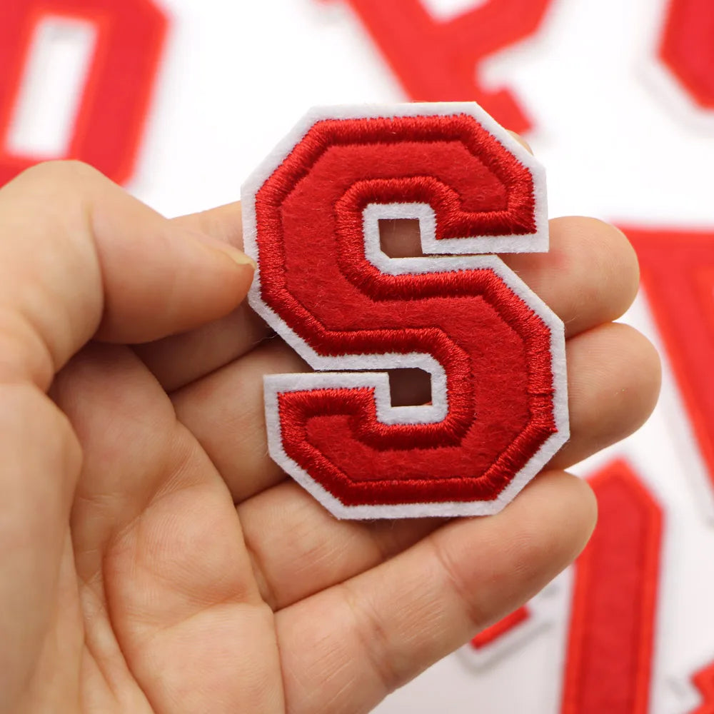 Red A-Z 0-9 English Number Letters Alphabet Towel Embroidered Patches For Clothing Bags Jacket Iron On Accessories DIY Logo N