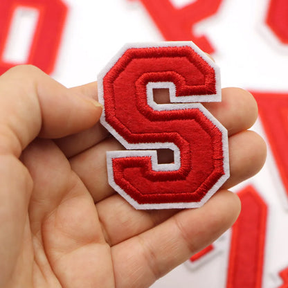 Red A-Z 0-9 English Number Letters Alphabet Towel Embroidered Patches For Clothing Bags Jacket Iron On Accessories DIY Logo N