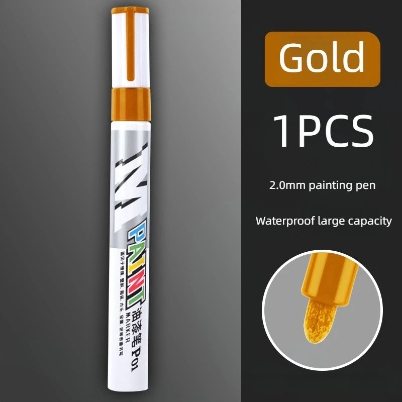 Car Paint Scratches Repair Brush Pen Waterproof Water Paint Marker Pen Car Tire Tread Care Automotive Black White Red Silver 