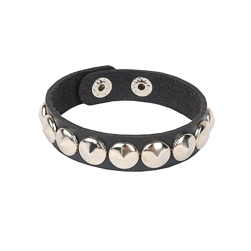2023 New Gothic Punk PU Leather Bracelet 3 Row Cuspidal Spikes Rivet Chains Bracelet For Women Men' Friends Jewelry - 7