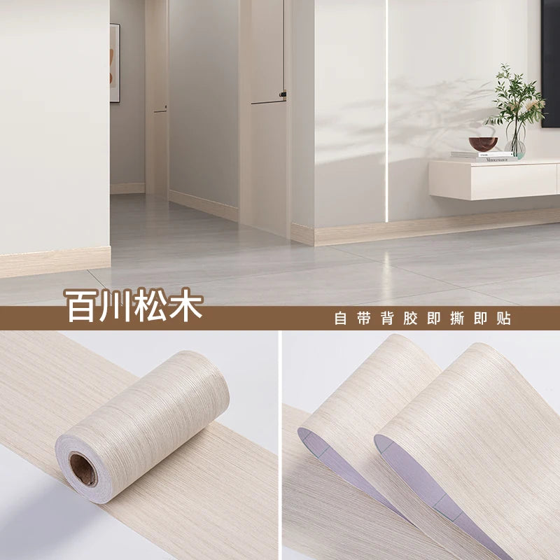 1 Roll Thickened Imitation Wood Grain Skirting Wall Stickers, Self-adhesive Living Room Bedroom Wall Corner Decoration - Whit