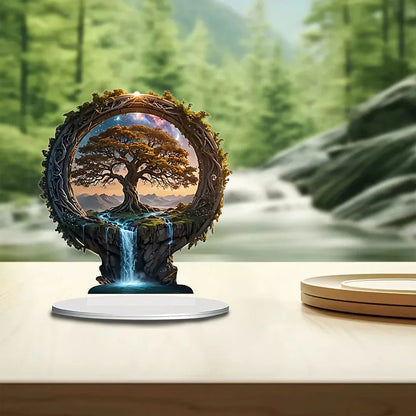 1pc Art Deco Acrylic Tree of Life Decor - 2D Flat Printing, Plant Theme, Tabletop Display, Multipurpose for Home & Office