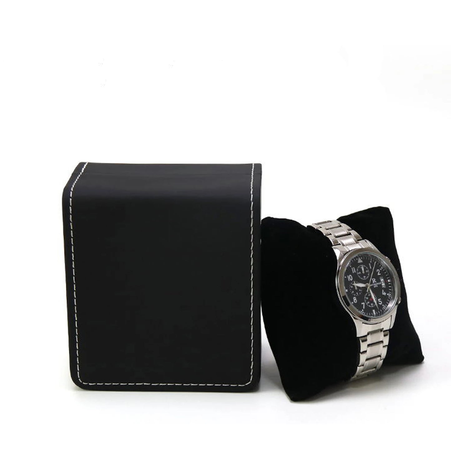 Lnofxas Black Single Watch Gift Box with Pillow PU Leather Wristwatch Display Case Organizer for Men