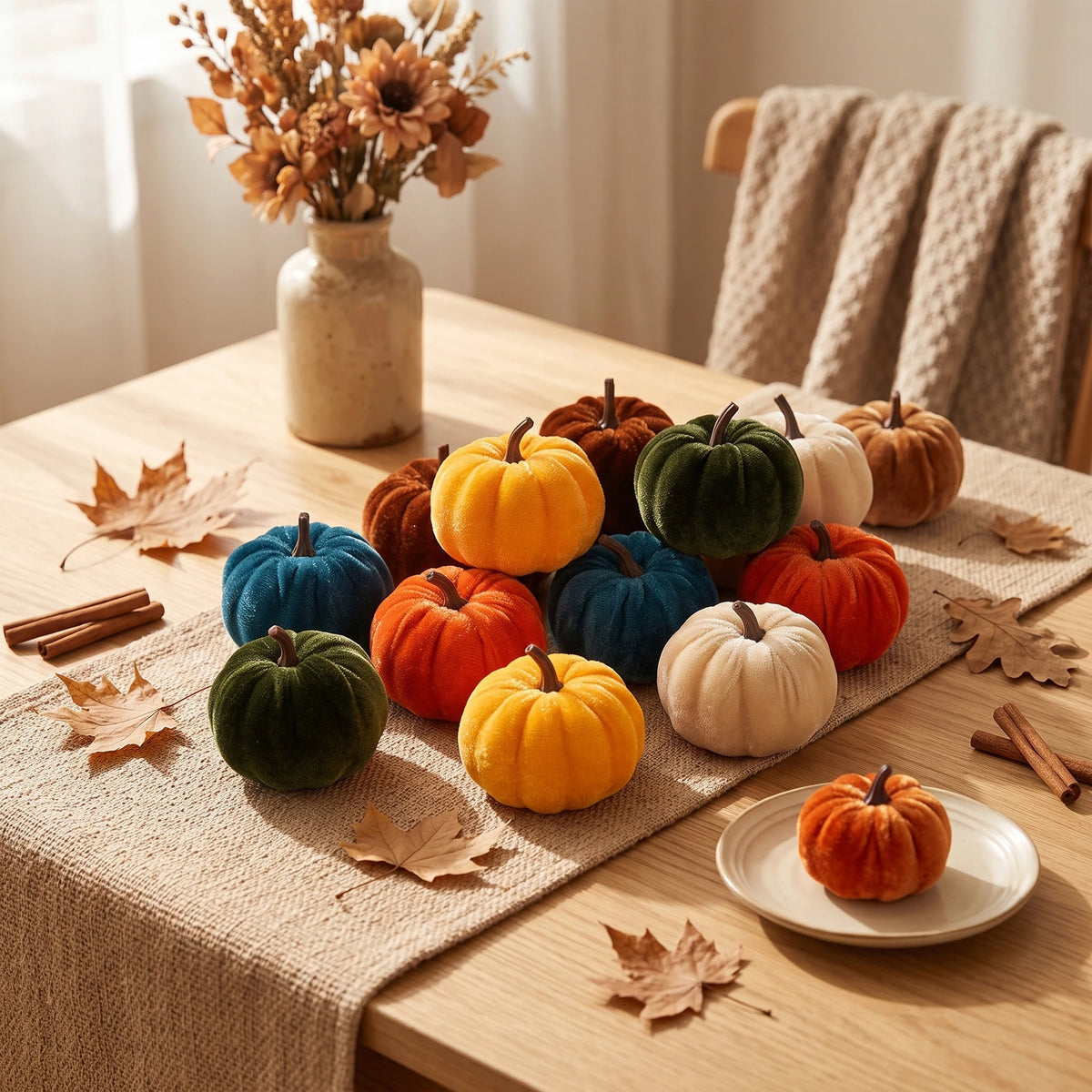 12pcs Velvet Pumpkin Decoration for Halloween Autumn Home Decor Tabletop Garden Ornaments Ideal for Thanksgiving Harvest Part