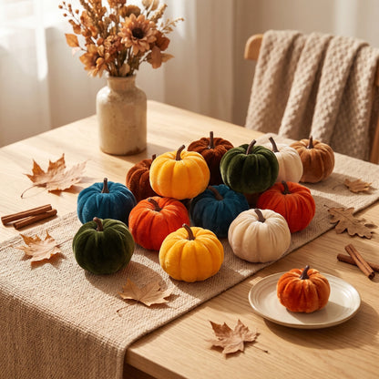12pcs Velvet Pumpkin Decoration for Halloween Autumn Home Decor Tabletop Garden Ornaments Ideal for Thanksgiving Harvest Part
