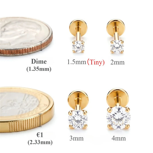 2/8PCS Stainless Steel Eearring Nose Stud Cartilage Piercing Jewelry Helix Tragus Lip Flat Back Tiny Earrings for Women 18G