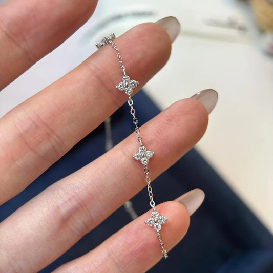 925 Sterling Silver Shiny Zircon Flower Bracelets For Women Charm Temperament Chain Bracelet Party Wedding Jewelry Holiday Gi