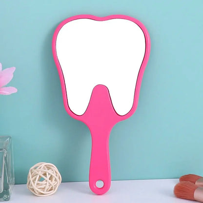 1PC Tooth Shaped Handheld Mirror Cute Makeup Mirror Durable High Definition Dental Mirrors Gifts - rose13.5x24.5cm