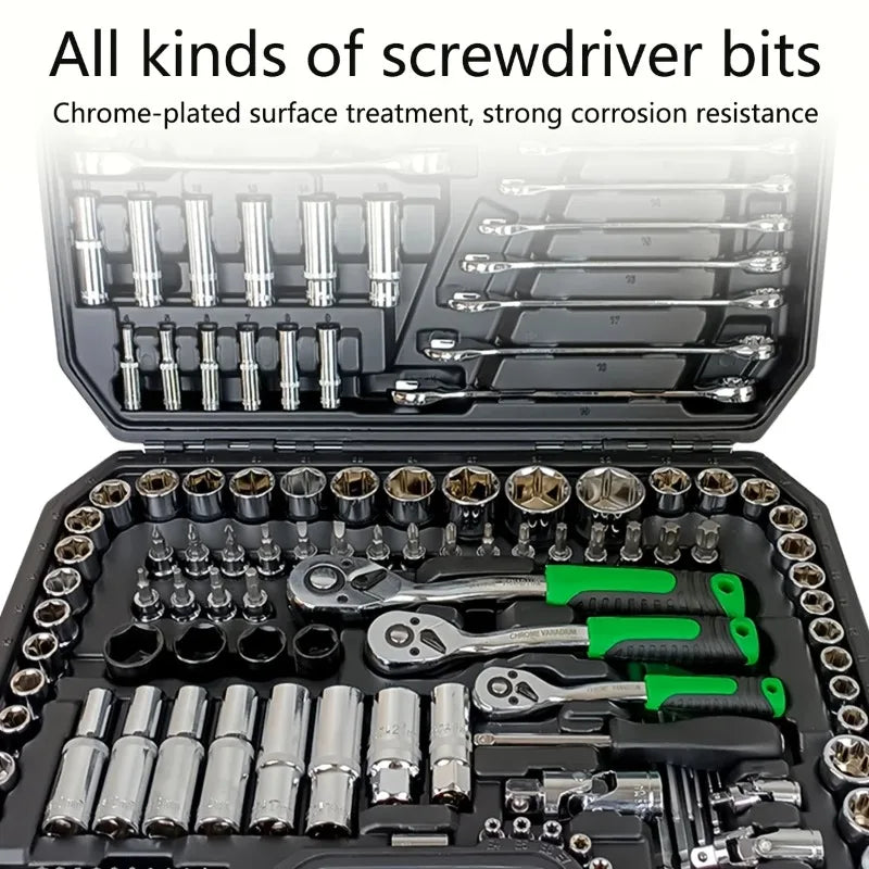 150/46Pcs Premium Heavy Duty CR-V Socket Wrench Ratchet Set, Multifunctional Auto Mechanical Repair Tool Kit with Storage Cas