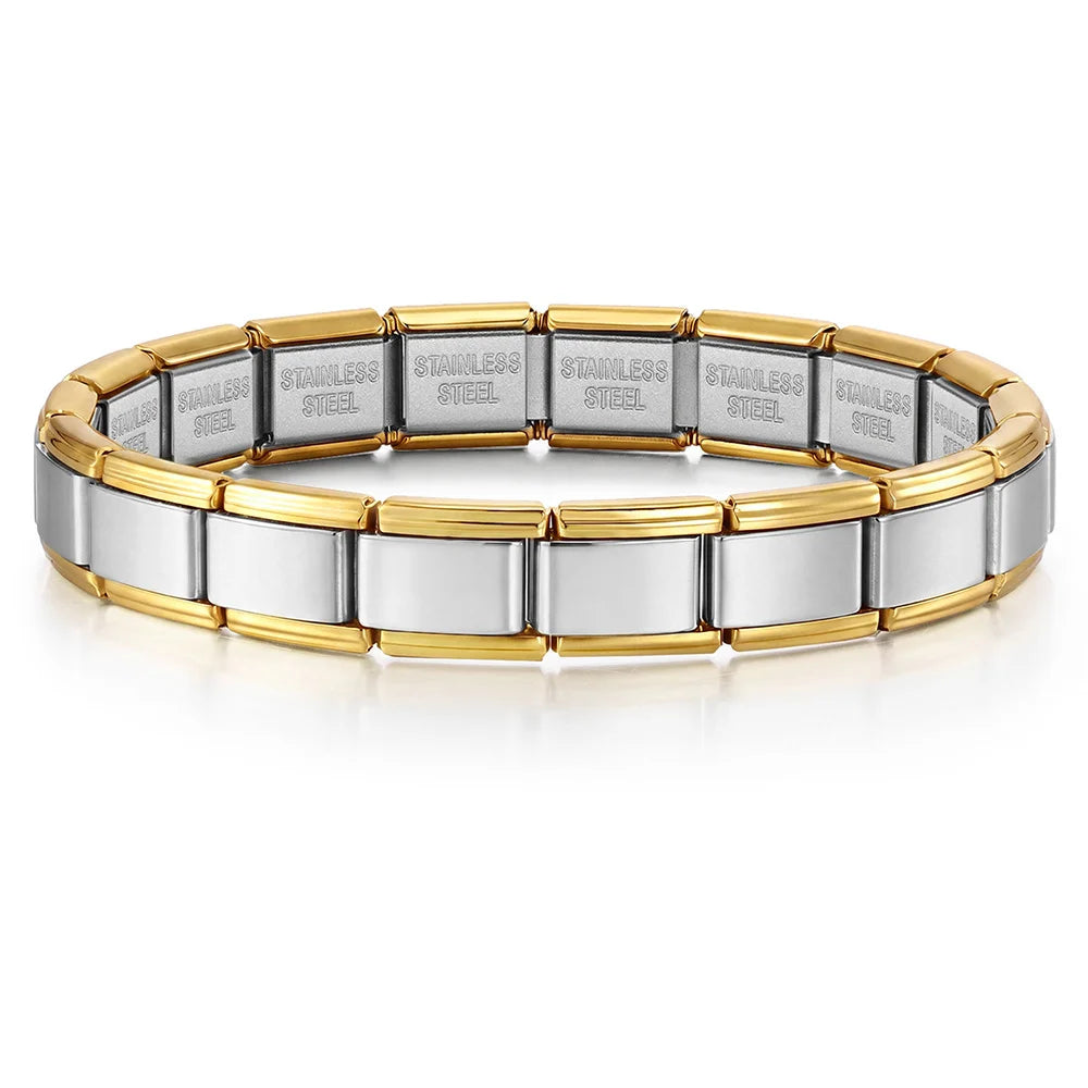 For Women Men Italian Charm Link 9mm Width Silver Gold Color Stainless Steel Bracelets on Hand DIY Making Jewelry - ICH002-7