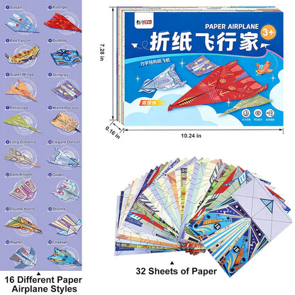 12/32 Sheets Origami Paper Airplane Kit 16 Classic Designs World Record Planes Boys Girls Beginner Gift Party Favor Easy to F