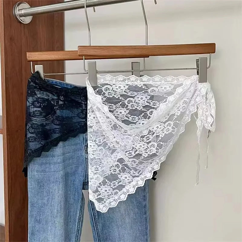New Triangle Short Skirt Half Skirt Butt Curtain Skirt Lace Trim Small Apron Knitting Lace Stacked Ins Korean Women Headscarf